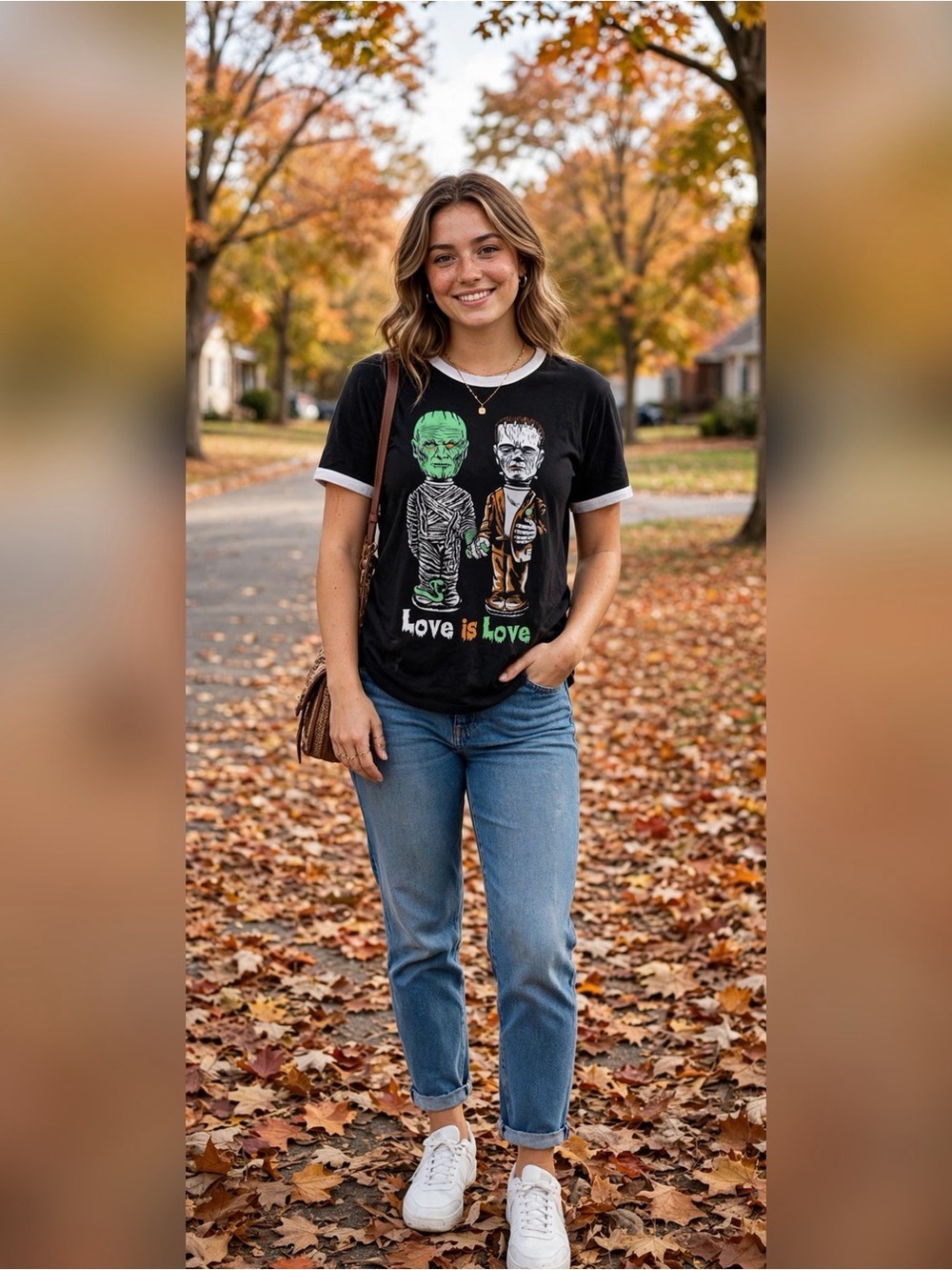 CREEPY CO LOVE IS LOVE MUMMY FRANKENSTEIN PRIDE RINGER T-SHIRT HALLOWEEN XL